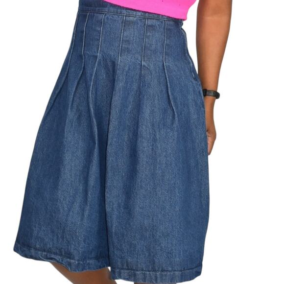 Kaos Denim Skirt Blue Jean Midi Pleats Flare Rigid Medium Wash High Waist Size 4 - Picture 8 of 15
